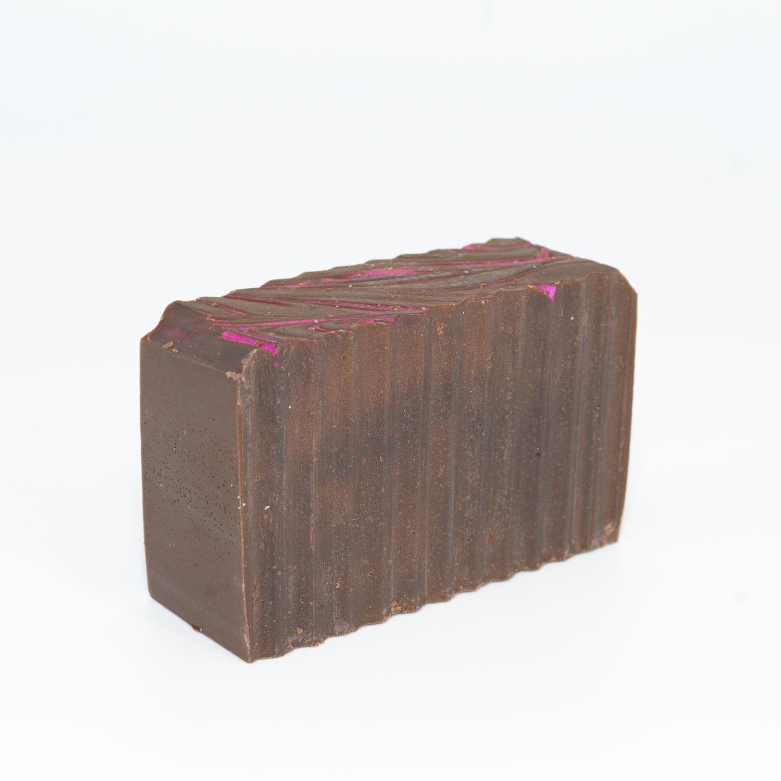 Pink Sugar Bar Soap with pink swirls on side against white background